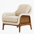 Poltrona 76 x 80 x 85 cm in tessuto beige con legno e rattan - stile moderno