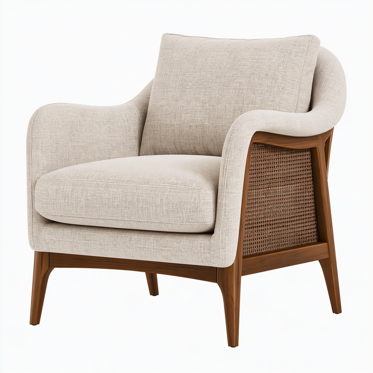 Poltrona 78 x 82 x 85 cm in tessuto beige e legno con pannello intrecciato stile contemporaneo
