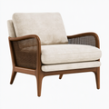 Poltrona 76 x 82 x 88 cm in legno marrone e tessuto beige con dettagli in rattan stile moderno
