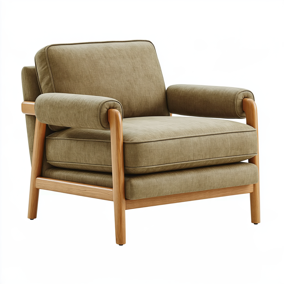Poltrona 78 x 82 x 88 cm in tessuto verde oliva con struttura in legno stile moderno
