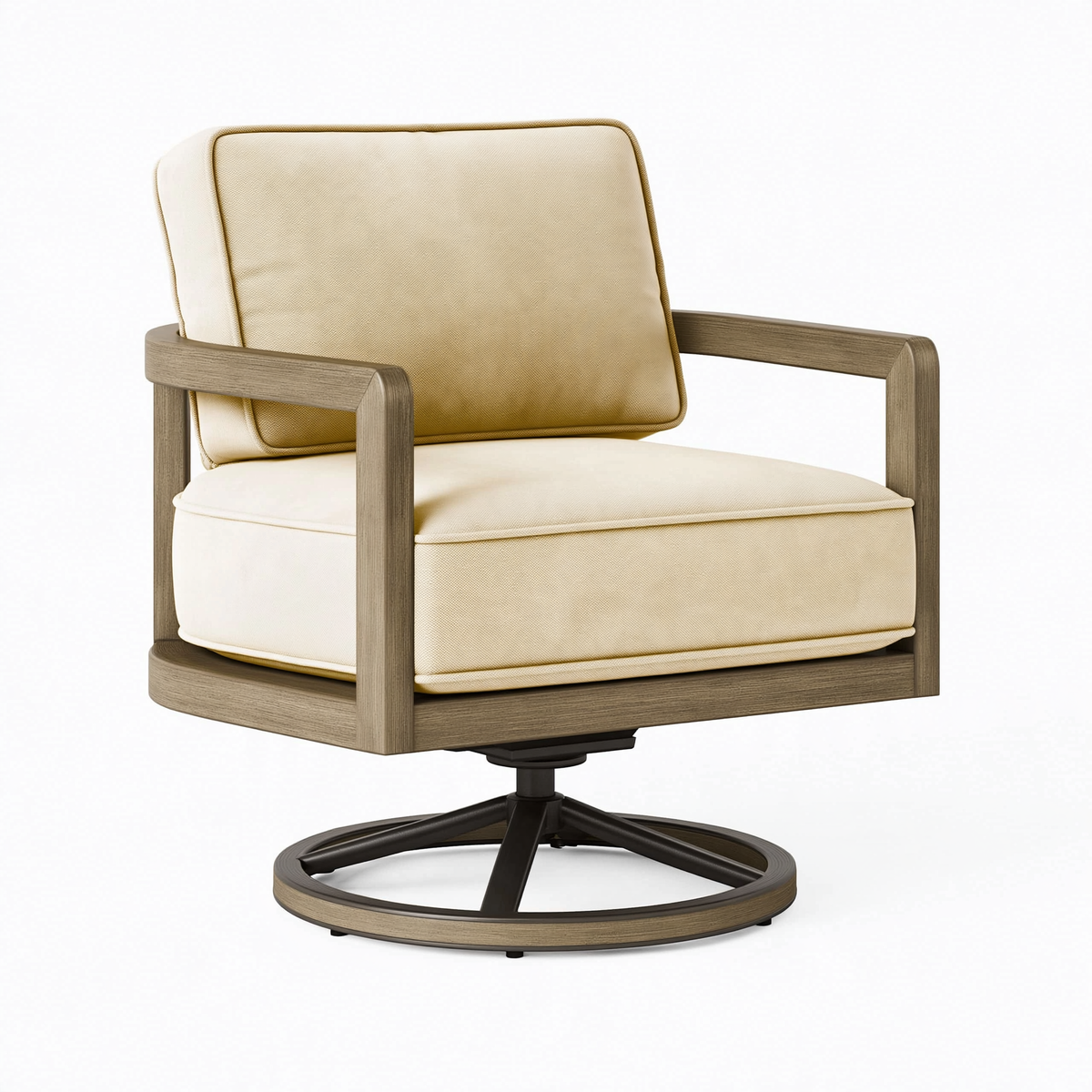 Poltrona girevole 72 x 80 x 90 cm in tessuto beige e legno stile moderno