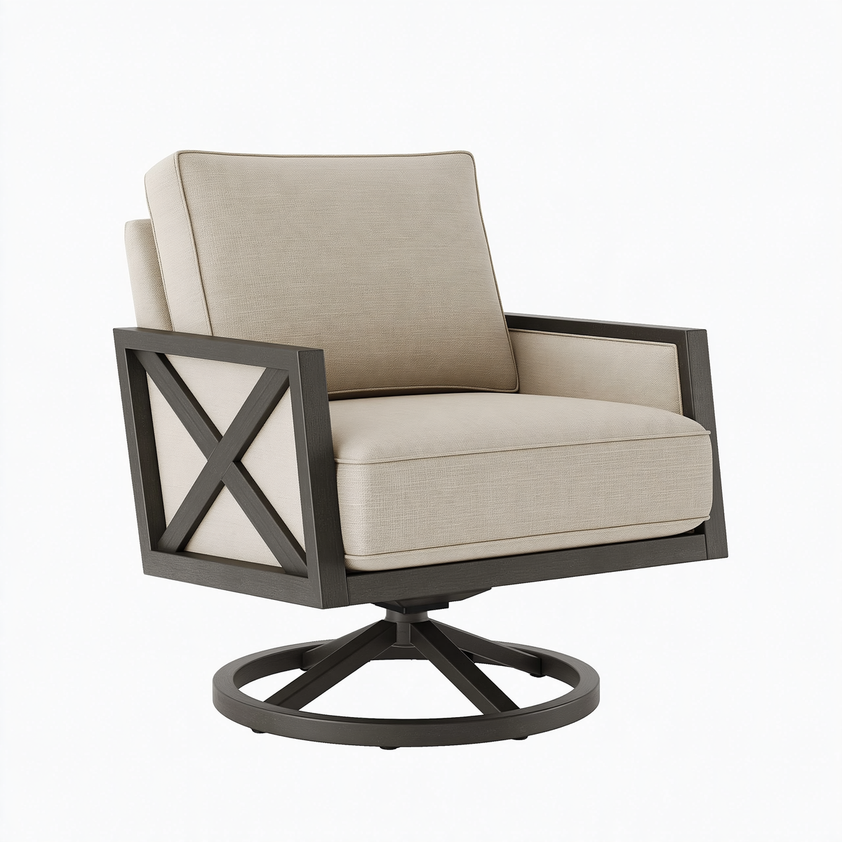 Poltrona girevole 80 x 85 x 95 cm in tessuto beige e legno nero - stile moderno