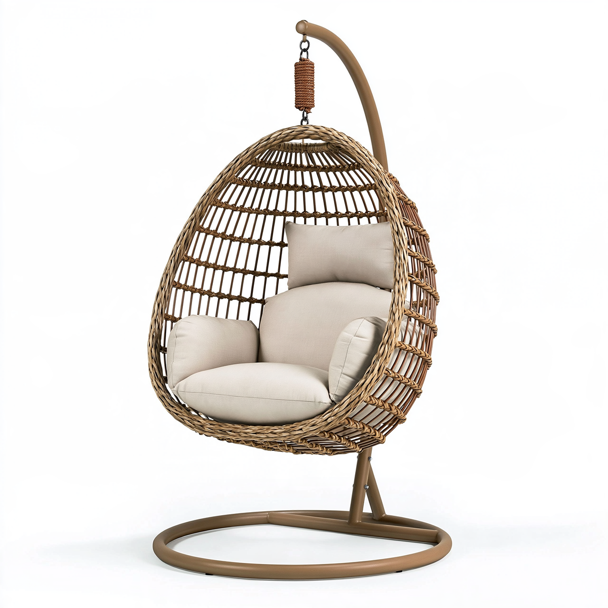 Poltrona sospesa 110 x 110 x 195 cm in fibra intrecciata beige e marrone con struttura in metallo