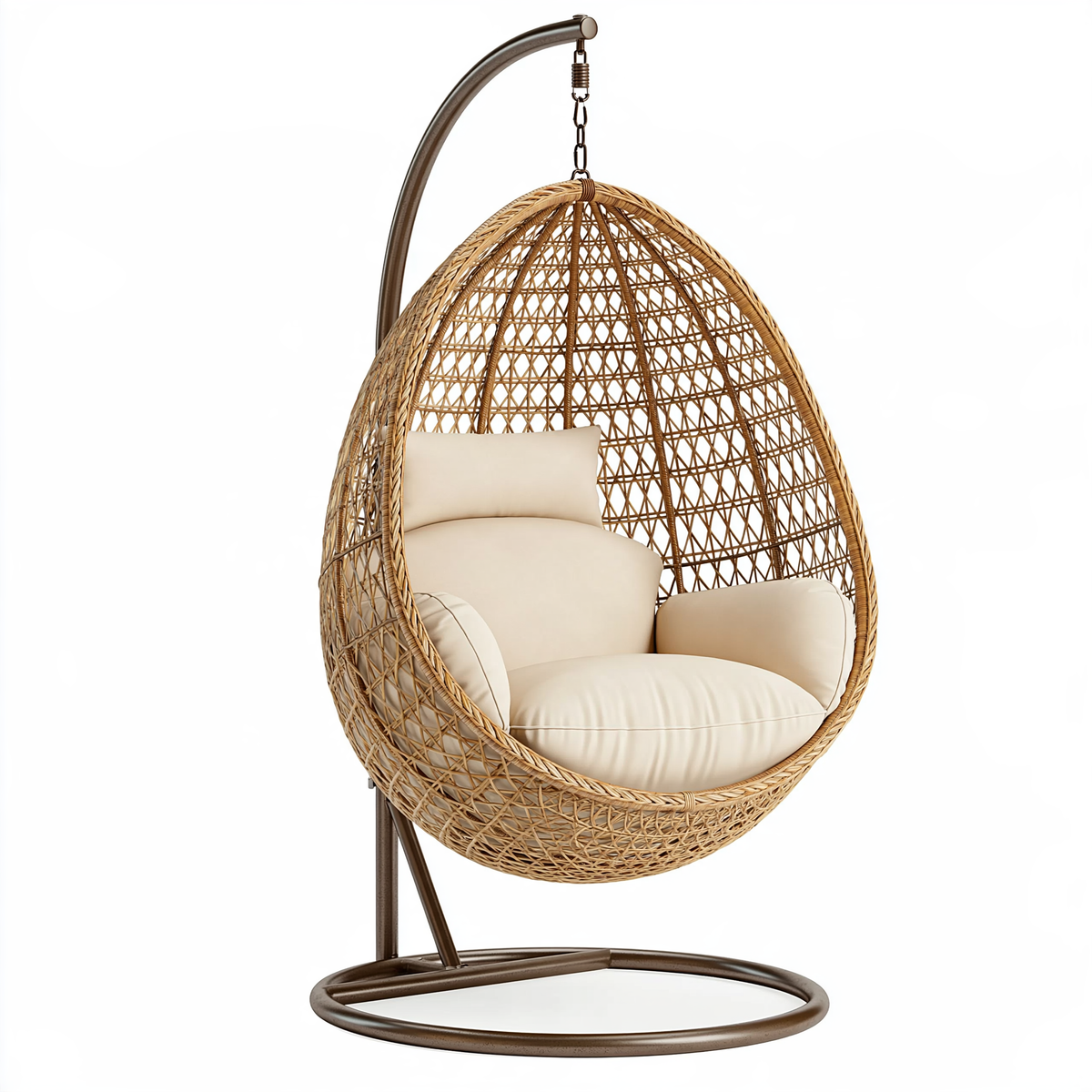 Poltrona sospesa 105 x 105 x 195 cm in vimini beige con supporto in metallo stile boho
