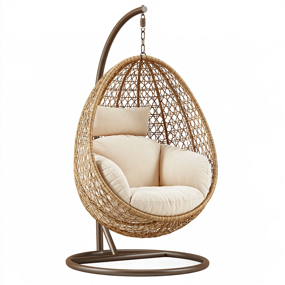 Poltrona sospesa da giardino 110 x 100 x 195 cm in rattan marrone con struttura in metallo stile bohémien