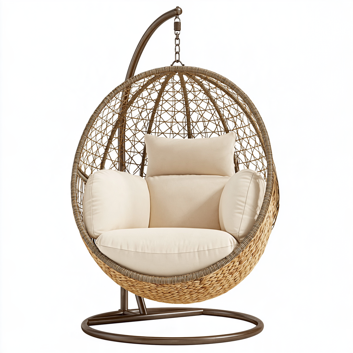 Poltrona sospesa 105 x 105 x 195 cm in vimini beige con supporto in metallo - stile boho per interni