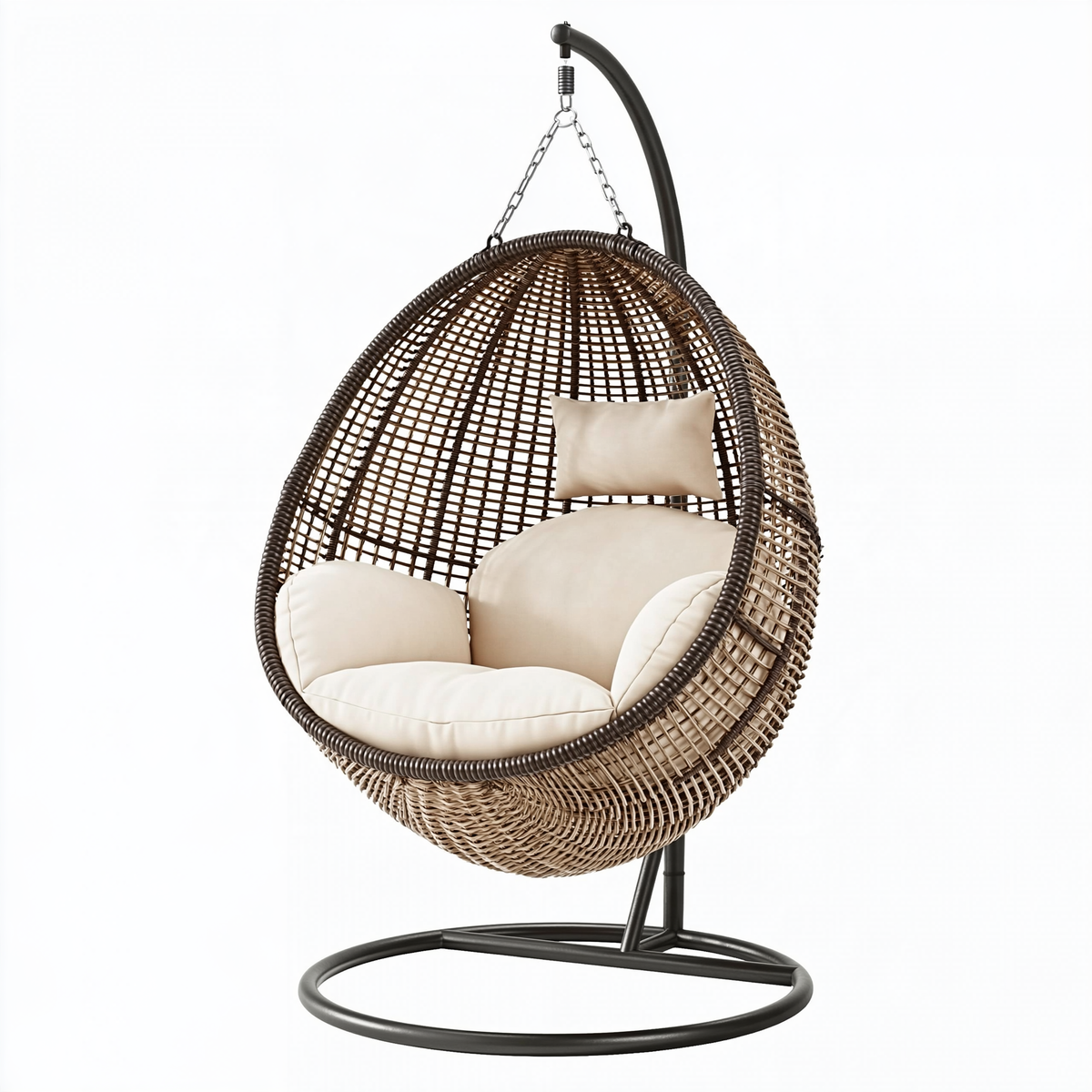 Poltrona sospesa 105 x 105 x 195 cm in rattan sintetico marrone con supporto in acciaio - stile boho da esterno