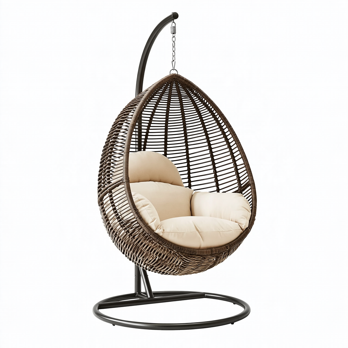 Poltrona sospesa 105 x 105 x 195 cm in rattan sintetico marrone con struttura in acciaio nera - a uovo da esterno
