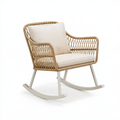 Sedia a dondolo 70 x 90 x 95 cm in intreccio effetto rattan beige con struttura in metallo per relax