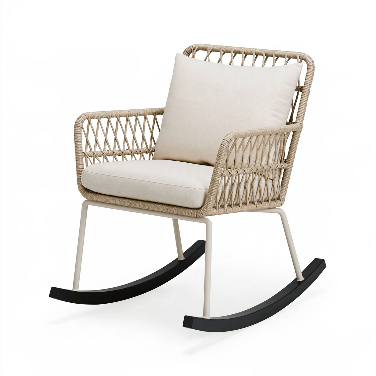 Sedia a dondolo 70 x 85 x 95 cm in fibra intrecciata beige per interni stile naturale