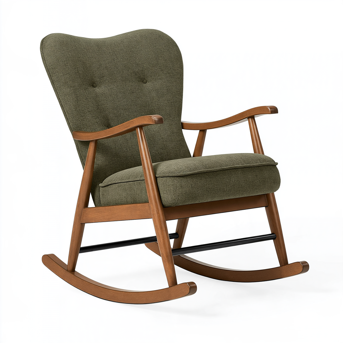 Sedia a dondolo 68 x 92 x 102 cm in tessuto verde e legno con braccioli stile moderno