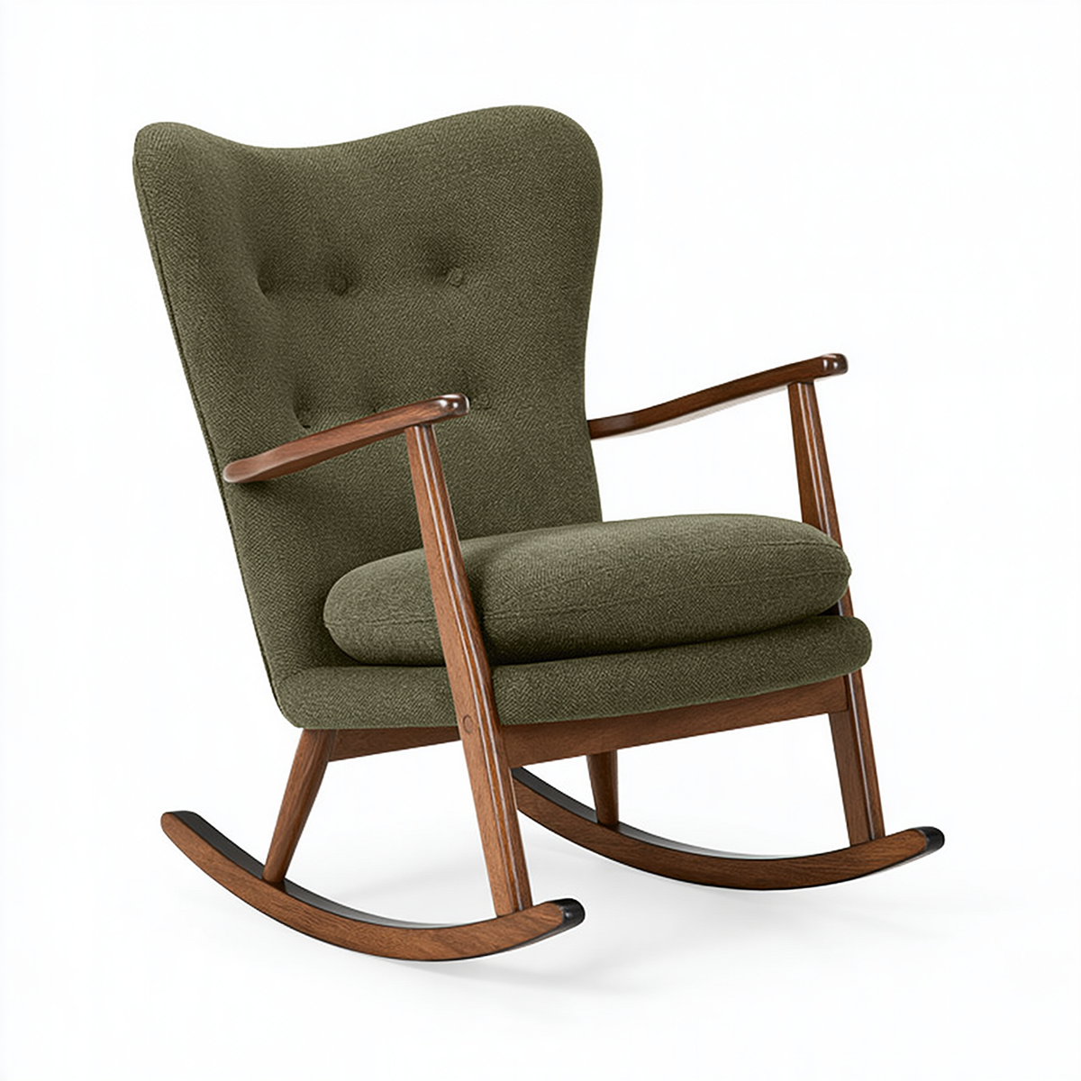 Sedia a dondolo 70 x 95 x 100 cm in legno e tessuto verde stile moderno