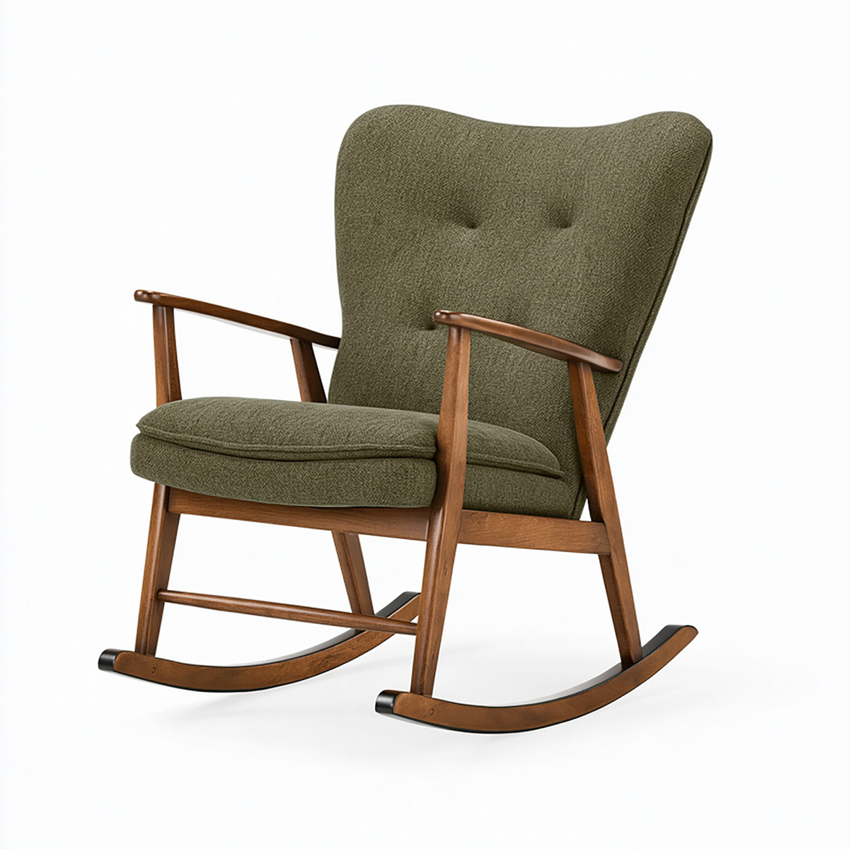 Sedia a dondolo 68 x 92 x 100 cm in legno e tessuto verde stile retrò