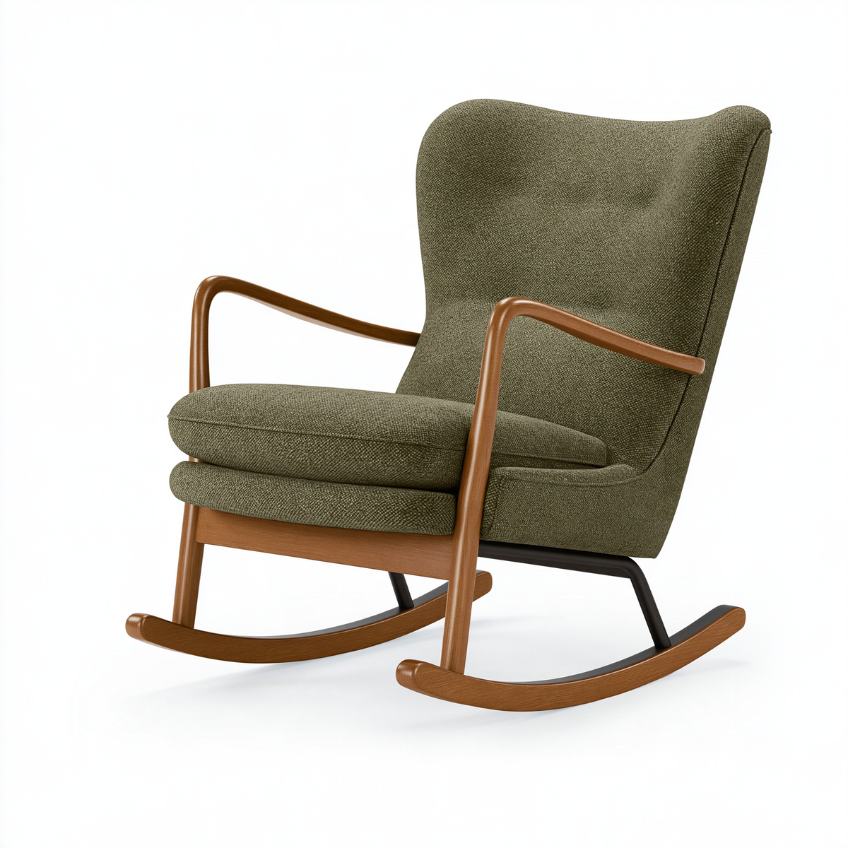 Poltrona a dondolo 72 x 95 x 102 cm in tessuto verde e legno - stile moderno per soggiorno