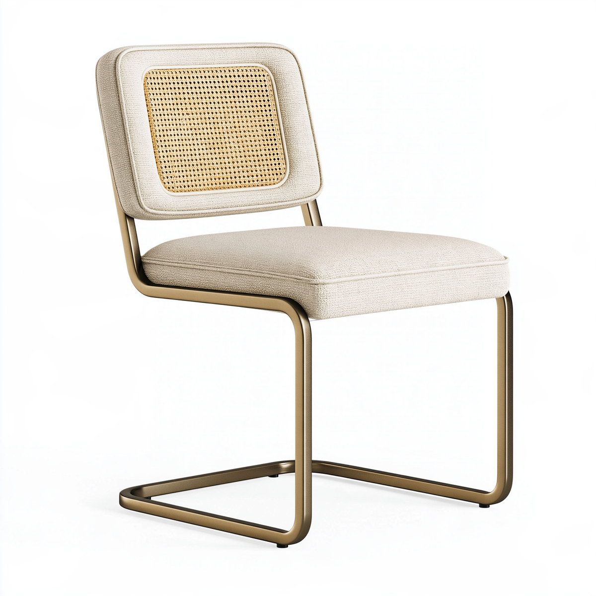 Sedia da pranzo 55 x 60 x 82 cm in tessuto bouclé beige e rattan naturale - stile moderno senza braccioli
