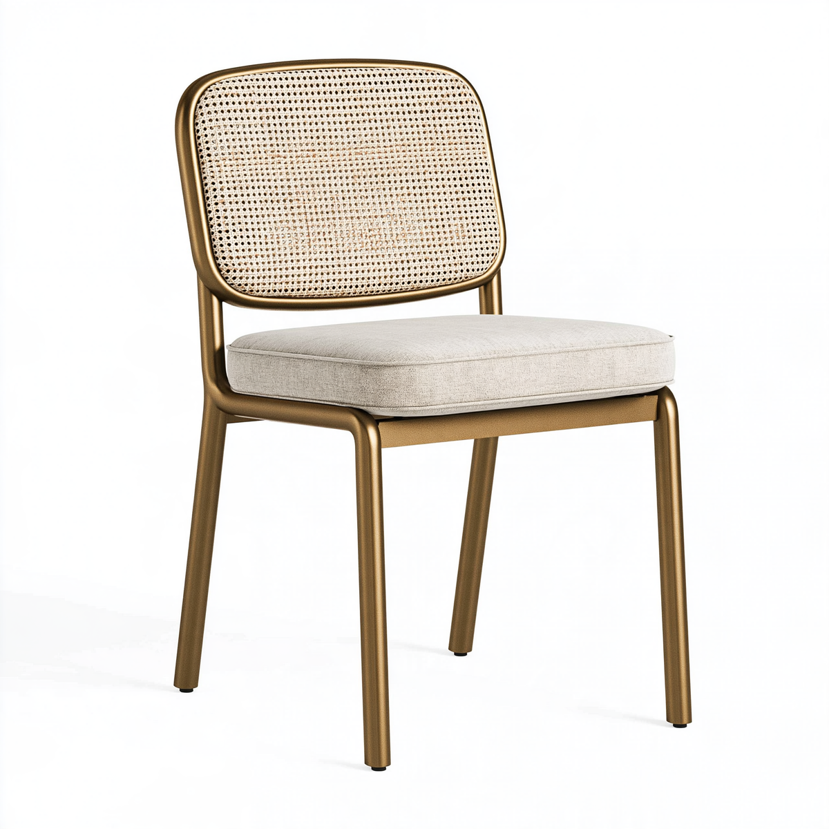 Sedia da pranzo 50 x 55 x 82 cm in metallo dorato e rattan con seduta imbottita