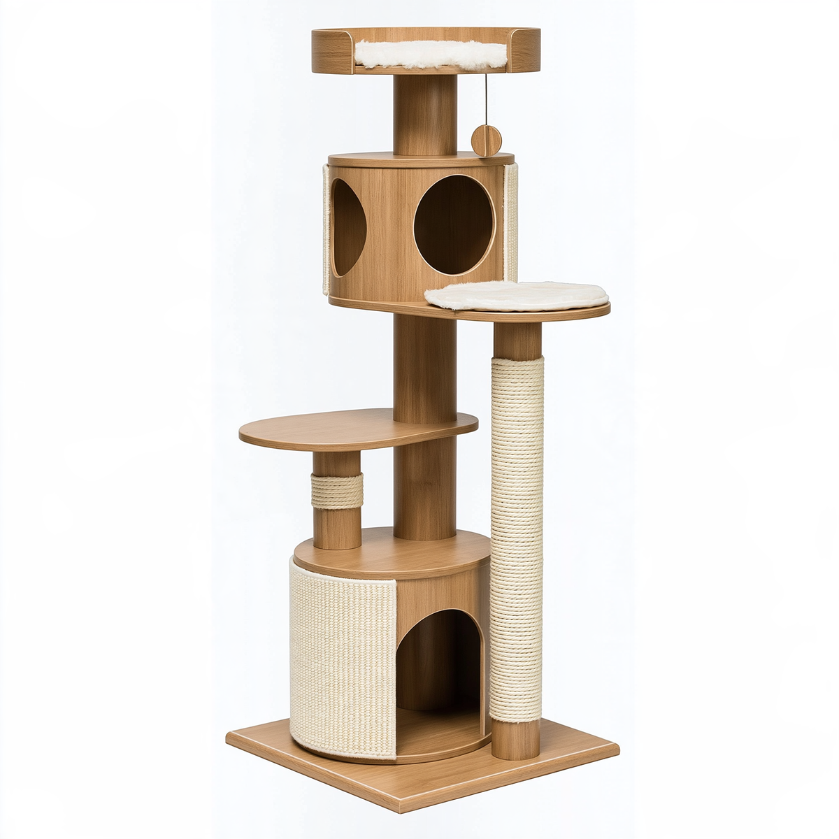 Tiragraffi per gatti 60 x 50 x 180 cm in legno marrone con sisal e nicchie